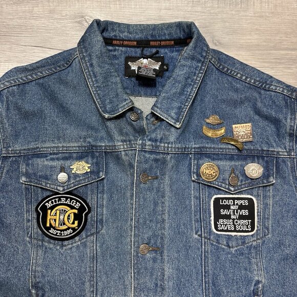 VTG Harley Davidson Denim Button Up Trucker Jacket Mens XL Blue V Twin Power - Picture 6 of 13